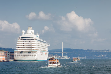 Ocean liner on Bosphorus port , Istanbul, Turkey.