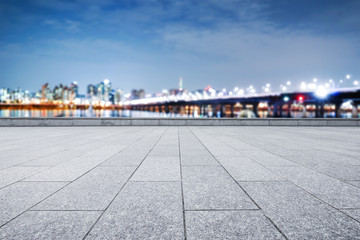 cityscape and skyline of seoul at night from empty floor