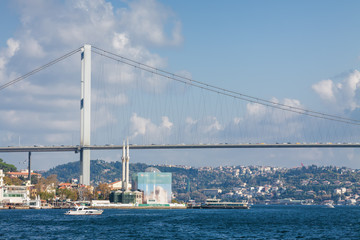 The Bosphorus Bridge connecting Europe and Asia, Istanbul, Turkey.