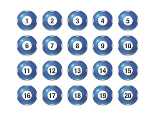 Vector Bingo / Lottery Number Balls Blue Set Isolated on White Background-1 to 20