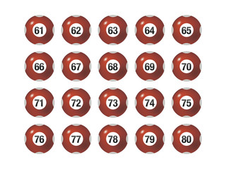 Vector Bingo / Lottery Number Balls Red Set Isolated on White Background-61 to 80