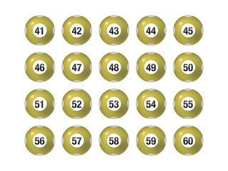 Vector Bingo / Lottery Number Balls Yellow Set Isolated on White Background-41 to 60