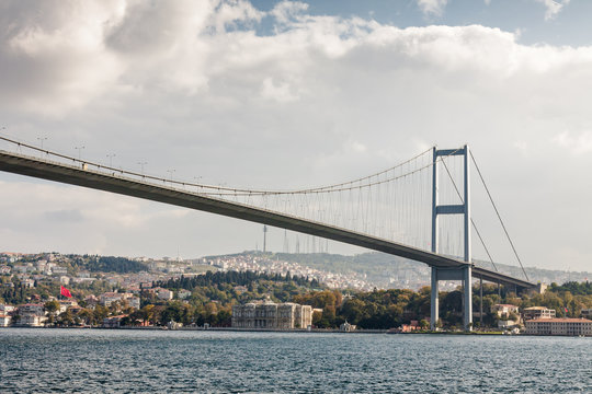 The Bosphorus Bridge connecting Europe and Asia, Istanbul, Turkey.