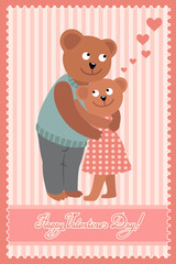 Couple of bears hugging. Vector illustration of Valentine s day congratulation card.