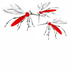 Funny mosquitoes isolated on white background