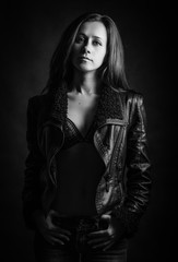 Black and white portrait of a beautiful young woman.