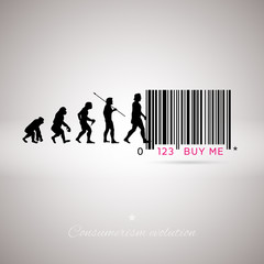 Human evolution bar code, consumerism 