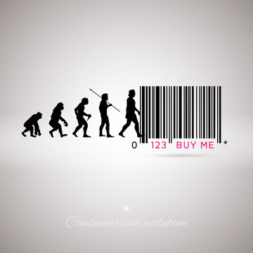 Human evolution bar code, consumerism 