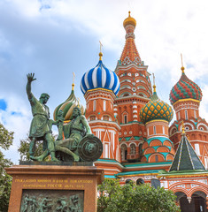 St. Basils cathedral with monument to Minin and Pozharsky