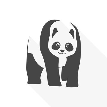 Panda icon with long shadow - vector illustration