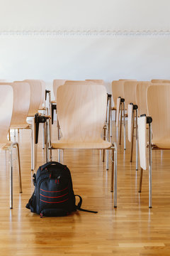 A backpack near the chair