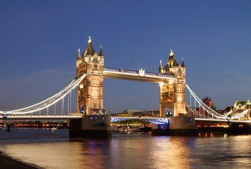 Tower Bridge on the River Thames on a London evening