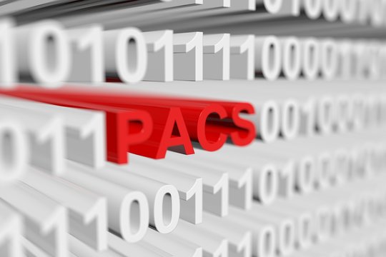 pacs as a binary code with blurred background 3D illustration