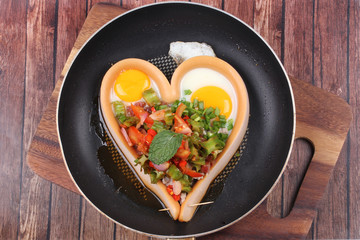Sausage cheese in heart style with spicy wing bean salad.
