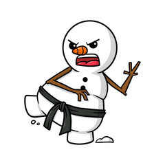 Cartoon Snowman Character Practicing Martial Arts Vector Illustration