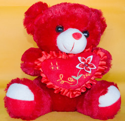 Beautiful Red Teddybear with Red heart shape Wishing A happy Valentine's Day