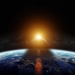 Naklejka premium Zaćmienie słońca na planecie Ziemia Elementy renderowania 3D