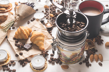 top view of coffee set on the day of St. Valentine