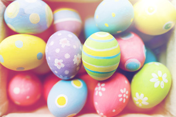 close up of colored easter eggs