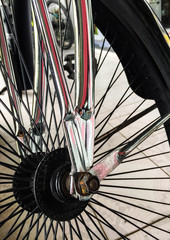 close up bicycle spokes