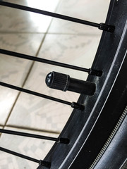 close up of capacity round bicycle tire, air pressure
