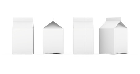 Group of blank milk boxes. Retail package mockup set. Isolated on white. 3d rendering. © mirexon