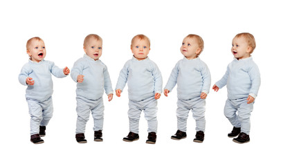 Fototapeta premium Five adorable babies learning to walk