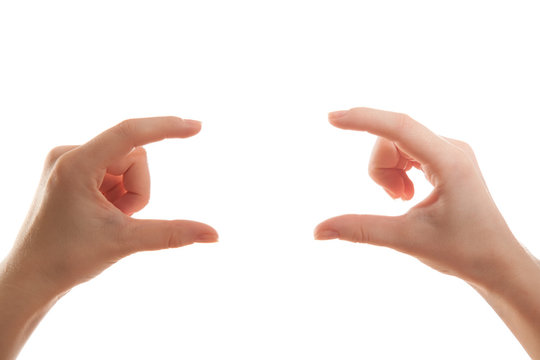 Hands holding girl fingers virtual map on a white background