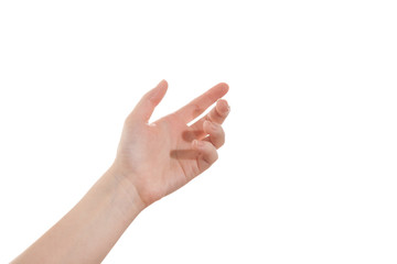 Open girl's hand isolate on a white background