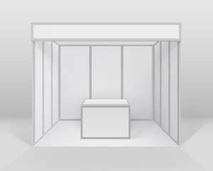 Vector White Blank Indoor Trade exhibition Booth Standard Stand for Presentation with Counter Isolated on Background
