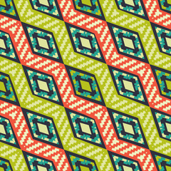 Fototapeta premium Geen and orange diagonal stripped african geometric pattern