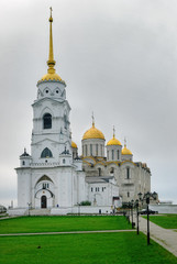 Vladimir, Russia - August 29, 2009: Dormition Cathedral or Assumption Cathedral and Bell tower in Vladimir, Russia. UNESCO World Heritage Site.