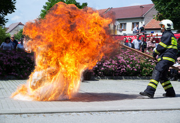 Fireman with explosion fire