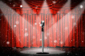 Retro microphone and curtain.