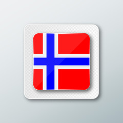 Obraz premium Square button with the national flag of Norway with the reflection of light. Icon with the main symbol of the country.