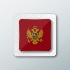 Square button with the national flag of Montenegro with the reflection of light. Icon with the main symbol of the country.
