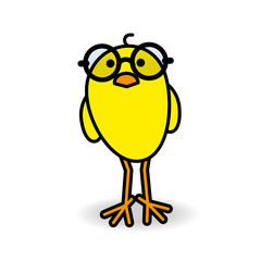 Yellow Chick Wearing Round Black Spectacles Staring forward.