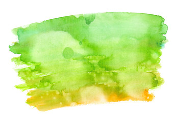 Bright green to yellow gradient painted in watercolor on clean white background