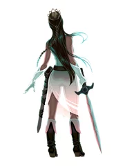 Rolgordijnen Prinses krijger met zwaard © ddraw