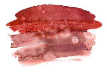 Dark red brush strokes painted in watercolor on clean white background