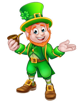 St Patricks Day Leprechaun Holding Pipe