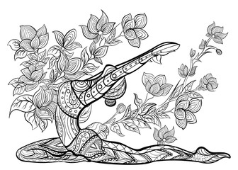 Hand drawn ink pattern. Coloring book for adult