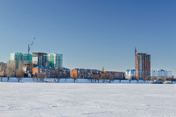 Winter landscape on a frozen river