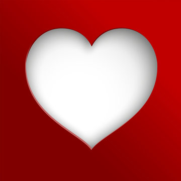 White heart vector illustration on red background as template for valentines day greeting card, paper cut out art style