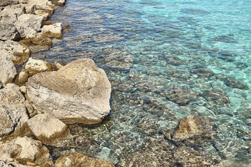 Stone Heart Symbol Blue Sea Water On Background