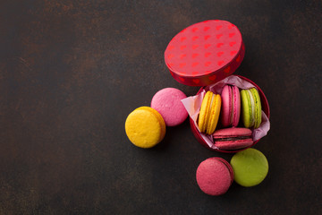 Colorful macaroons, top view
