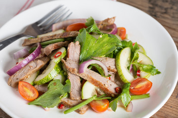 Close up, Spicy salad of grilled beef. Thai style food.