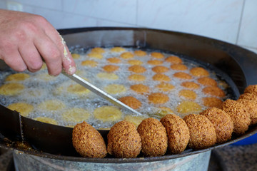 Frying Falafel in hot oil in South Lebanon