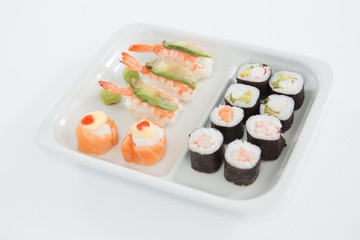 Various sushi served on plate