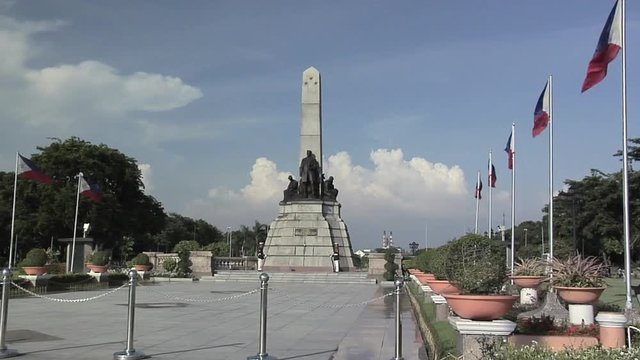 Rizal Memorial with Rizal Park in Manila and Philippine Flag
